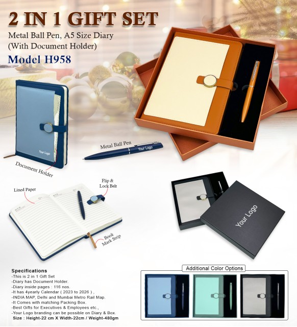2 in 1 gift set modal h958 metal ball pen and diary 